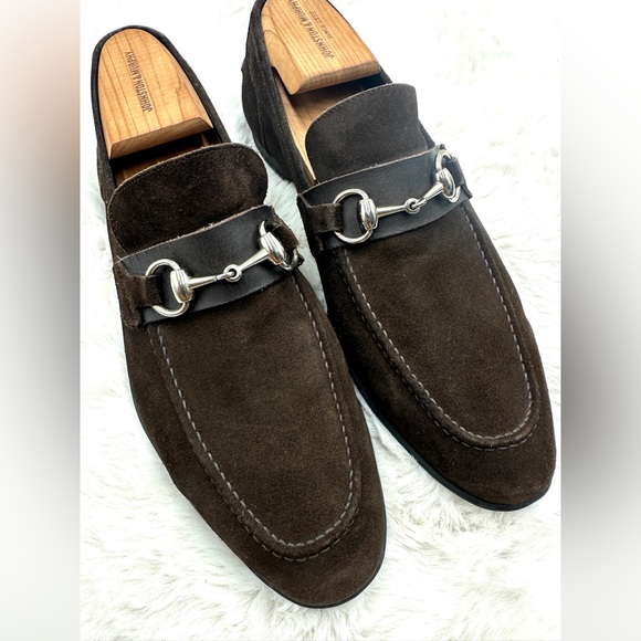 Gucci Men's Horse-bit accent suede driver brown Loafers 8.5 D - Picture 6 of 12